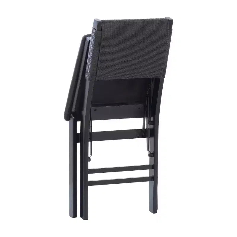Set di 2 sedie pieghevoli moderne di metà secolo Linon Thames con schienale in corda e seduta imbottita, colore nero: legno di gomma, rivestimento in poliestere, nessun assemblaggio richiesto