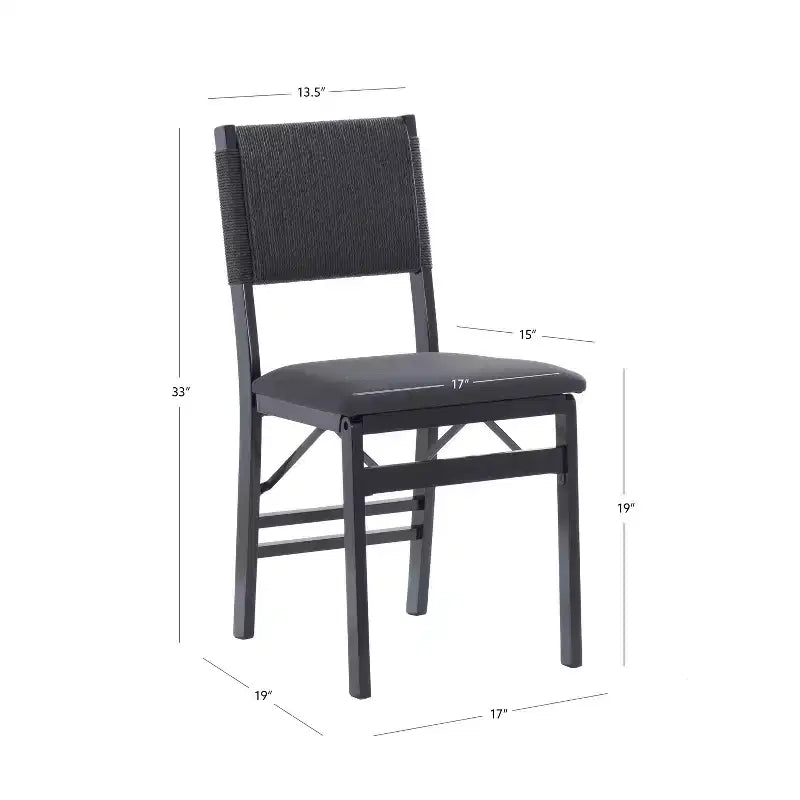 Set di 2 sedie pieghevoli moderne di metà secolo Linon Thames con schienale in corda e seduta imbottita, colore nero: legno di gomma, rivestimento in poliestere, nessun assemblaggio richiesto