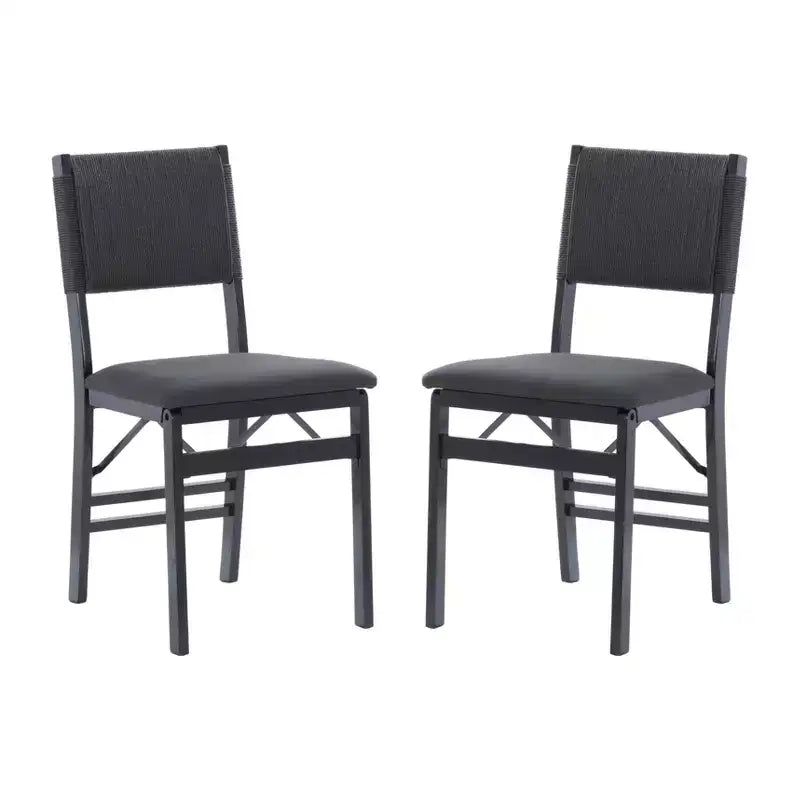 Set di 2 sedie pieghevoli moderne di metà secolo Linon Thames con schienale in corda e seduta imbottita, colore nero: legno di gomma, rivestimento in poliestere, nessun assemblaggio richiesto