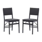Set di 2 sedie pieghevoli moderne di metà secolo Linon Thames con schienale in corda e seduta imbottita, colore nero: legno di gomma, rivestimento in poliestere, nessun assemblaggio richiesto