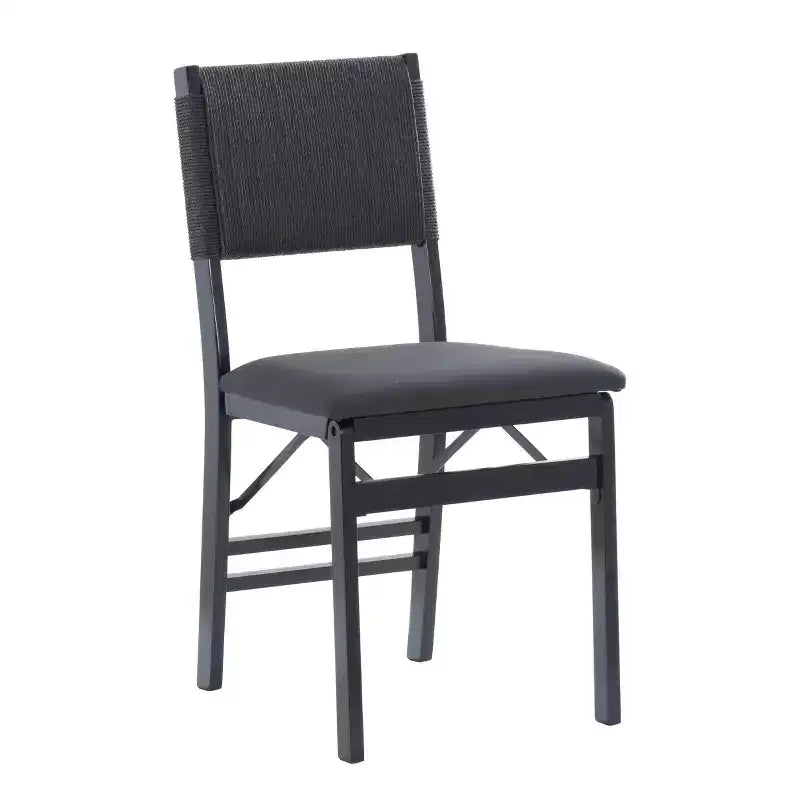 Set di 2 sedie pieghevoli moderne di metà secolo Linon Thames con schienale in corda e seduta imbottita, colore nero: legno di gomma, rivestimento in poliestere, nessun assemblaggio richiesto