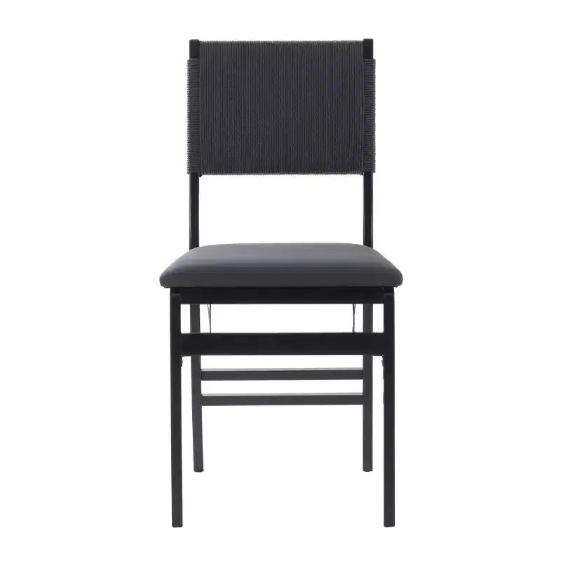 Set di 2 sedie pieghevoli moderne di metà secolo Linon Thames con schienale in corda e seduta imbottita, colore nero: legno di gomma, rivestimento in poliestere, nessun assemblaggio richiesto