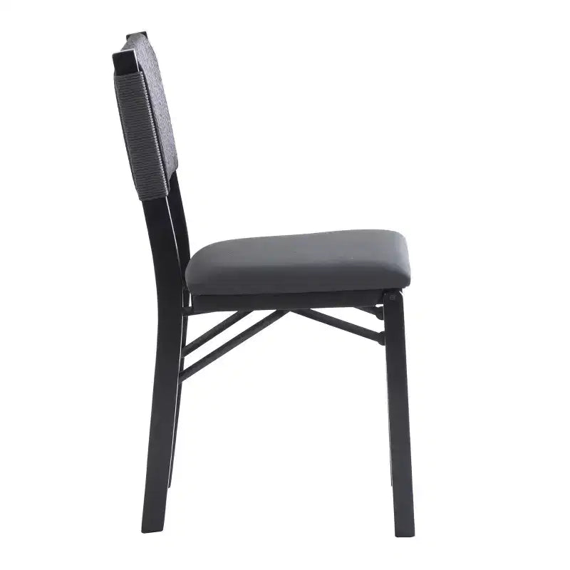 Set di 2 sedie pieghevoli moderne di metà secolo Linon Thames con schienale in corda e seduta imbottita, colore nero: legno di gomma, rivestimento in poliestere, nessun assemblaggio richiesto