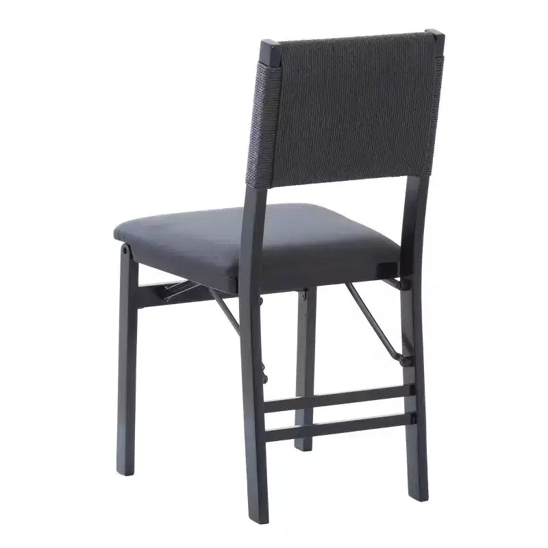 Set di 2 sedie pieghevoli moderne di metà secolo Linon Thames con schienale in corda e seduta imbottita, colore nero: legno di gomma, rivestimento in poliestere, nessun assemblaggio richiesto