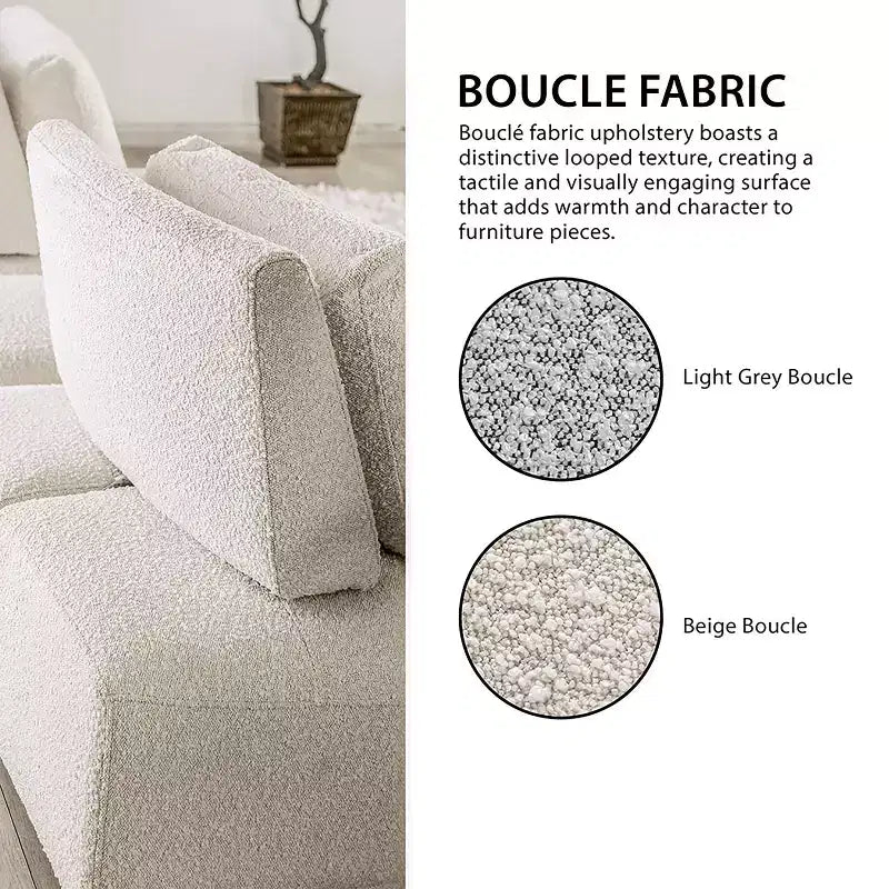 HOMES: Inside + Out Povoa Poltrona modulare moderna senza braccioli Bouclé con schienale allungabile Grigio chiaro
