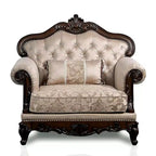 HOMES: Inside + Out Alsace Arm Chair Traditional Button Tufted Dark Cherry/Light Brown