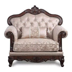 HOMES: Inside + Out Alsace Arm Chair Traditional Button Tufted Dark Cherry/Light Brown