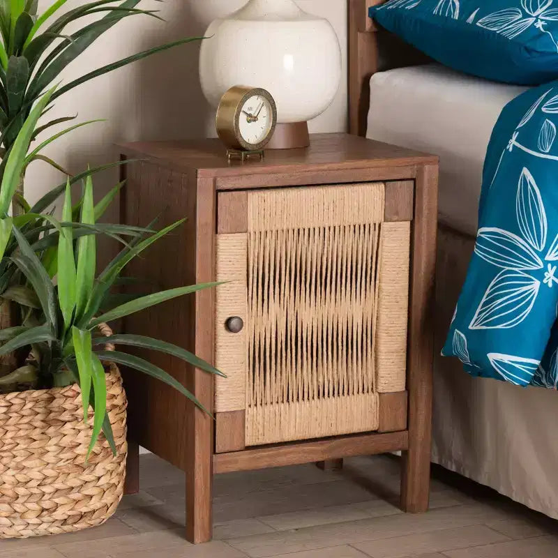 bali & pari Holitz Bayur Wood Nightstand Walnut Brown/Light Brown: 21.7" High, No Assembly Required