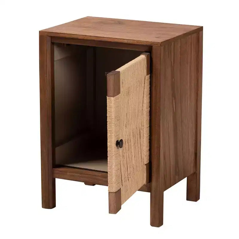 bali & pari Holitz Bayur Wood Nightstand Walnut Brown/Light Brown: 21.7" High, No Assembly Required