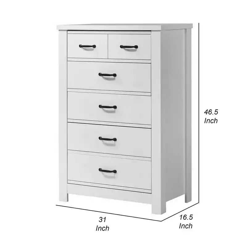 47" Dresser with 6 Drawers White - Benzara: Contemporary Bedroom Furniture, Space-Saving Design