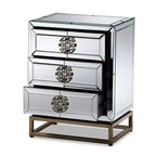 Laken 3 Drawers Mirrored Nightstand - Baxton Studio: Elegant Antique Bronze, Beveled Edges, No Assembly Required