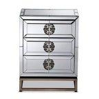 Laken 3 Drawers Mirrored Nightstand - Baxton Studio: Elegant Antique Bronze, Beveled Edges, No Assembly Required