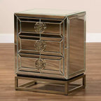 Laken 3 Drawers Mirrored Nightstand - Baxton Studio: Elegant Antique Bronze, Beveled Edges, No Assembly Required