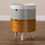 3 Tier Elison Wood Nightstand White - Baxton Studio: Mid-Century Modern Bedside Table with Storage & Removable Tray