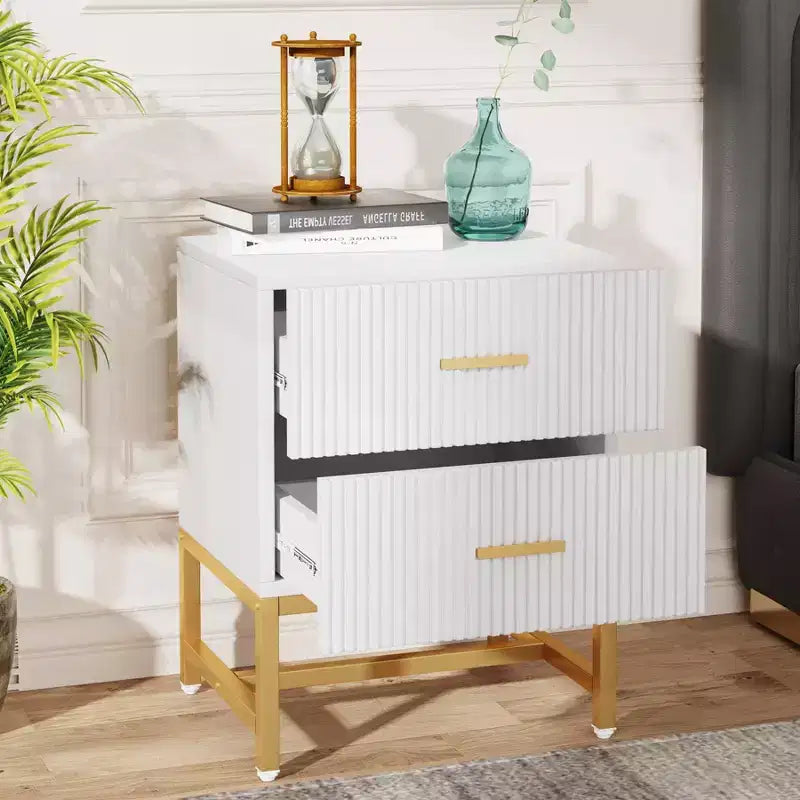 LITTLE TREE Nightstand Modern Fluted White