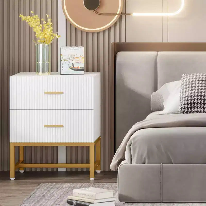 LITTLE TREE Nightstand Modern Fluted White