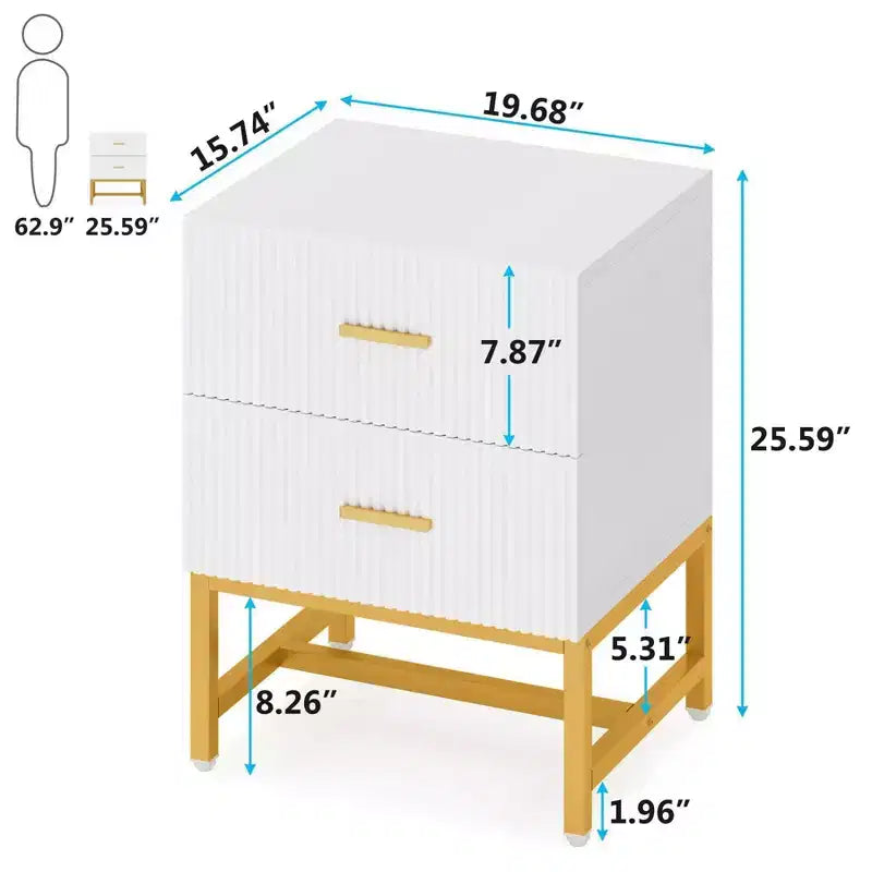 LITTLE TREE Nightstand Modern Fluted White