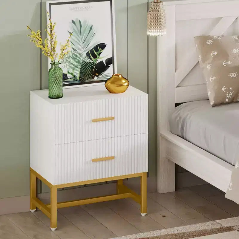 LITTLE TREE Nightstand Modern Fluted White