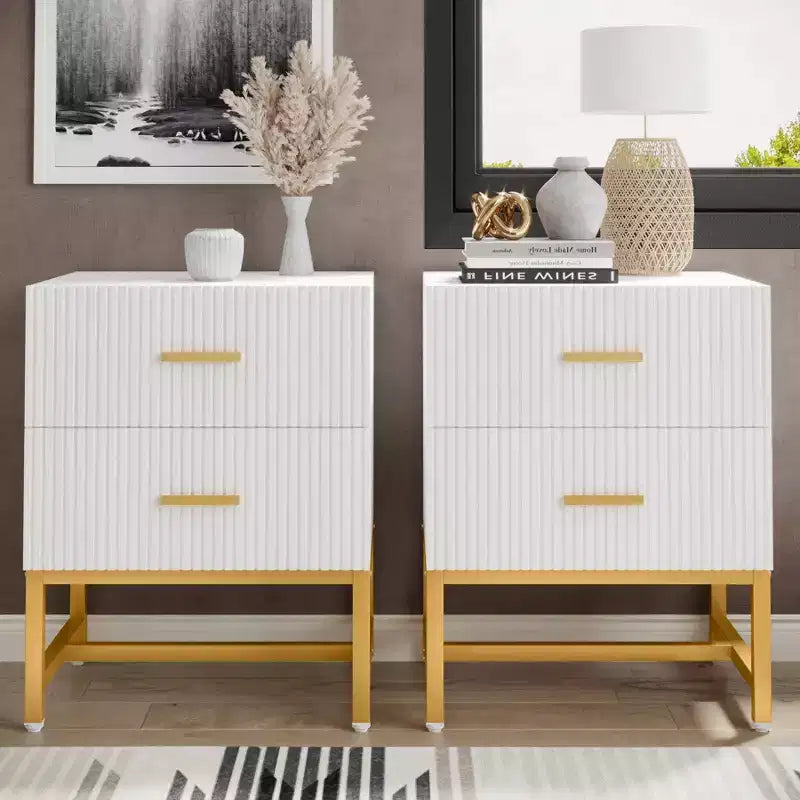 LITTLE TREE Nightstand Modern Fluted White