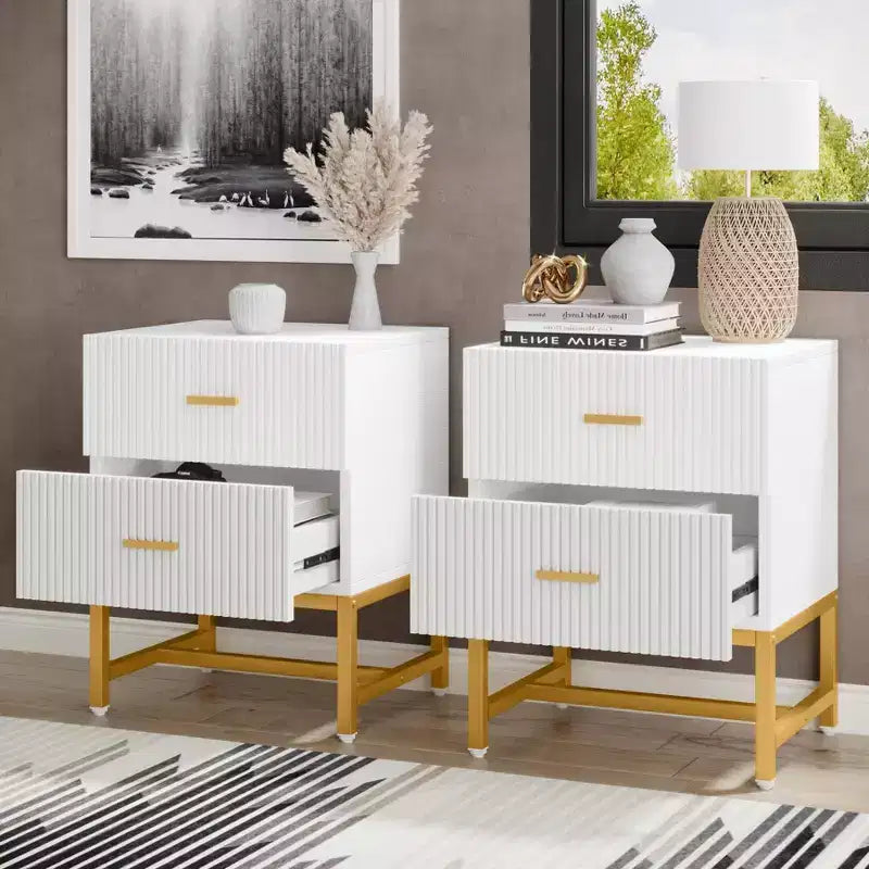 LITTLE TREE Nightstand Modern Fluted White
