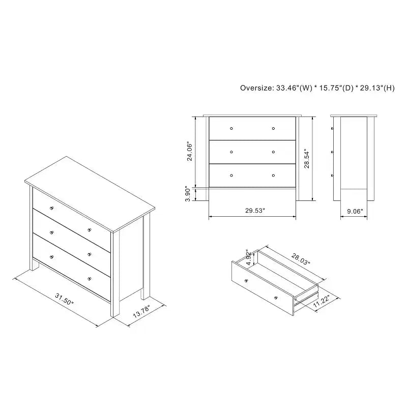 Fichte Transitional 3 Drawer Faux Marble Dresser White Marble - miBasics: Elegant Storage, MDF & Particle Board Construction