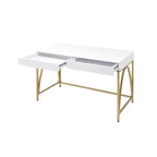 50" Lightmane Vanity Table White High Gloss and Gold Finish - Acme Furniture