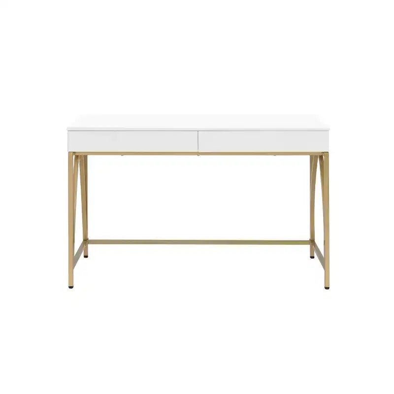 50" Lightmane Vanity Table White High Gloss and Gold Finish - Acme Furniture