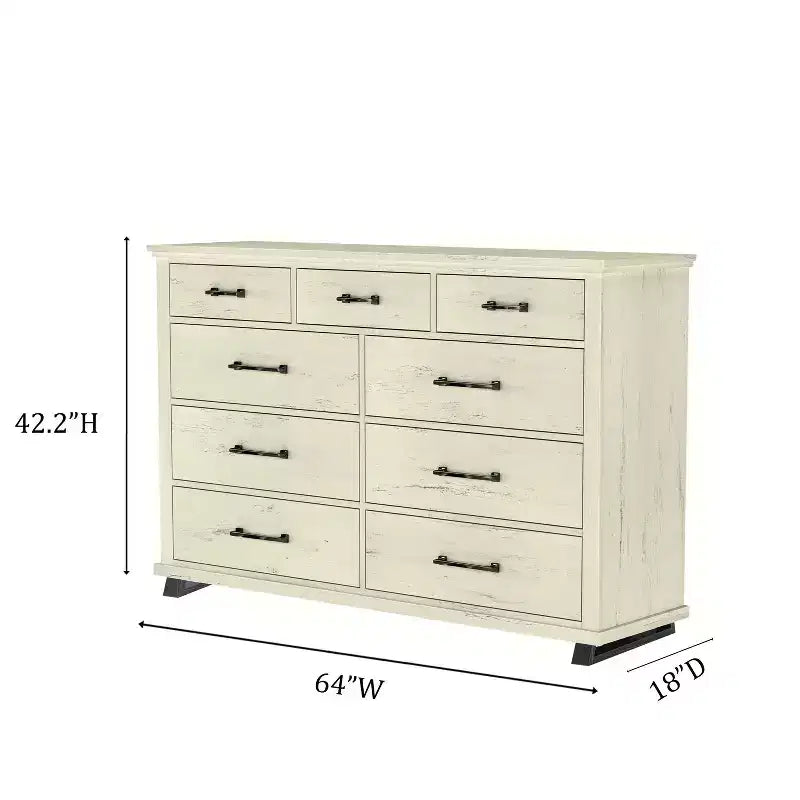 Festivo 2pz Cassettiera Contemporanea a 9 Cassetti e Comodino a 5 Cassetti da 38" Set Bianco Sporco Effetto Segato: Mobile Contenitore per Camera da Letto con Montaggio da Adulti Richiesto