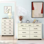 Festivo 2pz Cassettiera Contemporanea a 9 Cassetti e Comodino a 5 Cassetti da 38" Set Bianco Sporco Effetto Segato: Mobile Contenitore per Camera da Letto con Montaggio da Adulti Richiesto