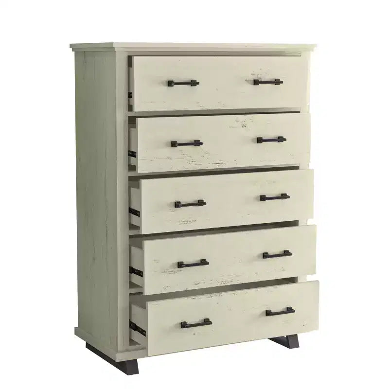Festivo 2pz Cassettiera Contemporanea a 9 Cassetti e Comodino a 5 Cassetti da 38" Set Bianco Sporco Effetto Segato: Mobile Contenitore per Camera da Letto con Montaggio da Adulti Richiesto