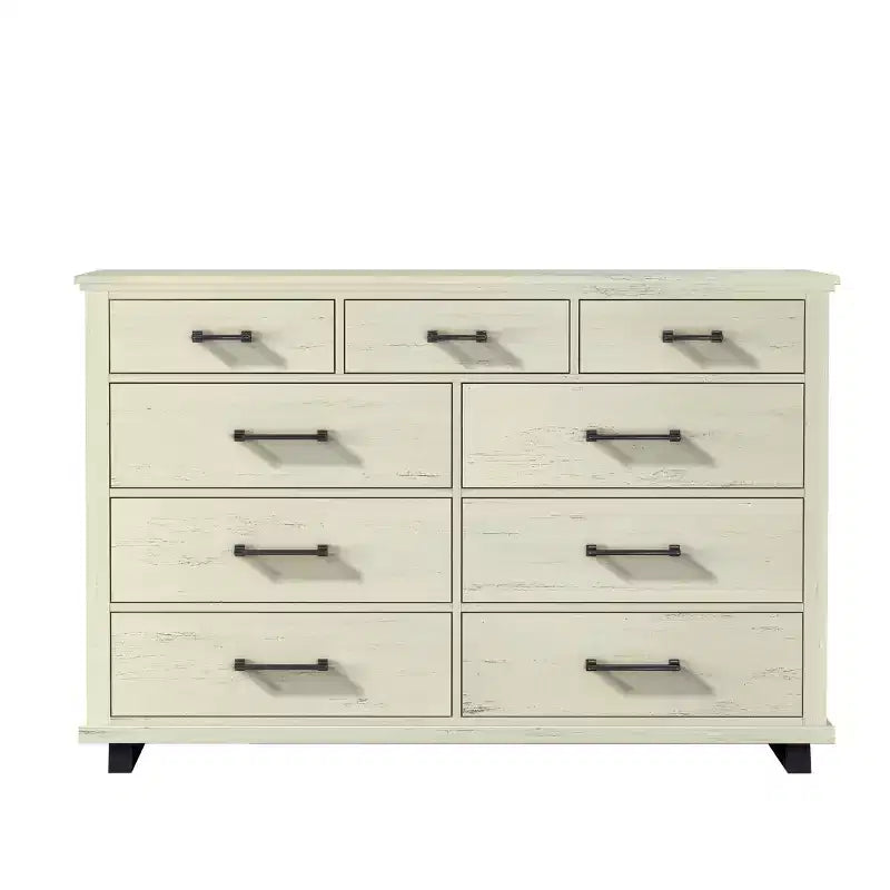 Festivo 2pz Cassettiera Contemporanea a 9 Cassetti e Comodino a 5 Cassetti da 38" Set Bianco Sporco Effetto Segato: Mobile Contenitore per Camera da Letto con Montaggio da Adulti Richiesto
