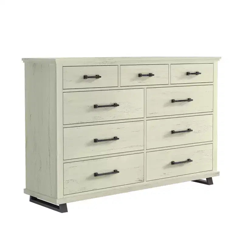 Festivo 2pz Cassettiera Contemporanea a 9 Cassetti e Comodino a 5 Cassetti da 38" Set Bianco Sporco Effetto Segato: Mobile Contenitore per Camera da Letto con Montaggio da Adulti Richiesto