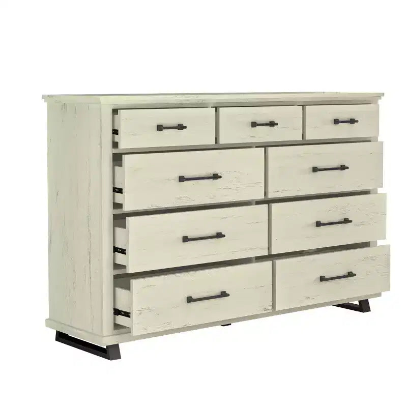 Festivo 2pz Cassettiera Contemporanea a 9 Cassetti e Comodino a 5 Cassetti da 38" Set Bianco Sporco Effetto Segato: Mobile Contenitore per Camera da Letto con Montaggio da Adulti Richiesto