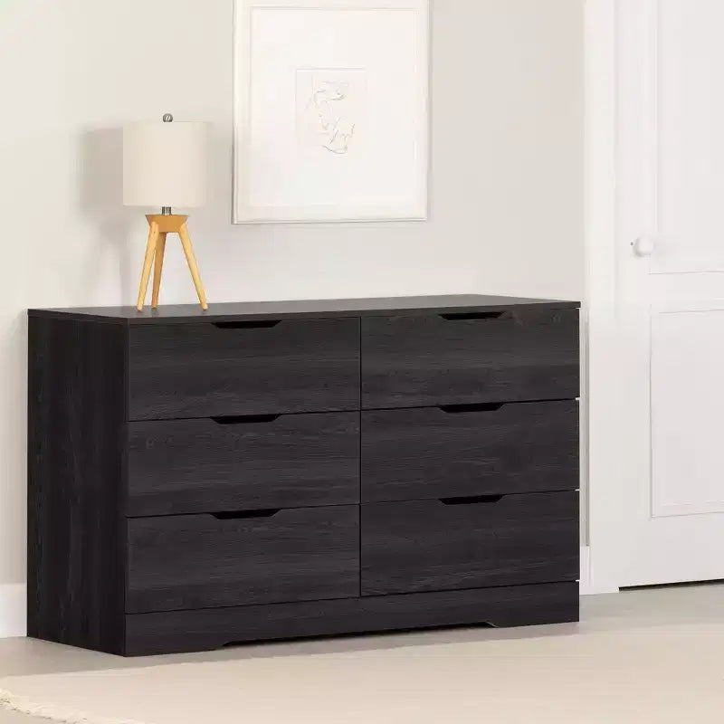 South Shore Fynn 6 Drawer Double Dresser Gray Oak: Laminated Particle Board, 5-Year Warranty, Anti-Tip Hardware