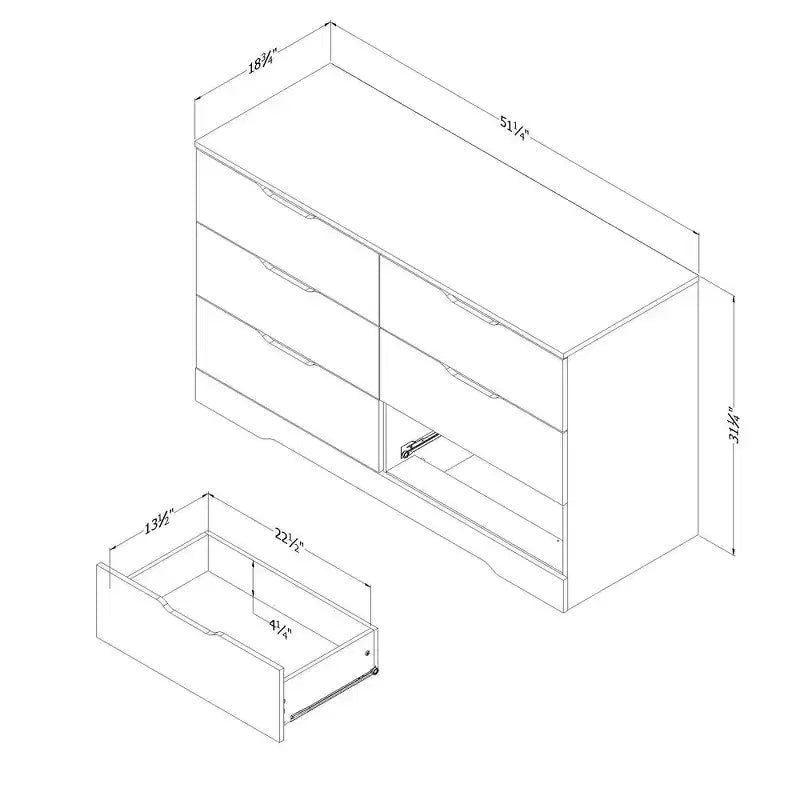 South Shore Fynn 6 Drawer Double Dresser Gray Oak: Laminated Particle Board, 5-Year Warranty, Anti-Tip Hardware