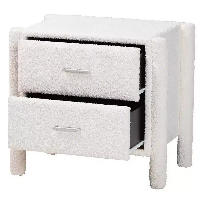 Baxton Studio Laria Teddy Bear Fabric 2 Drawer Nightstand White