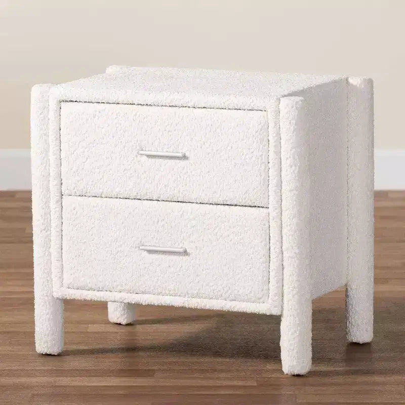 Baxton Studio Laria Teddy Bear Fabric 2 Drawer Nightstand White