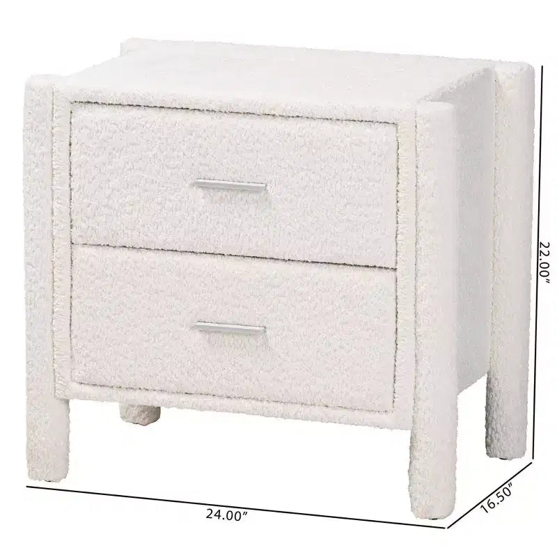 Baxton Studio Laria Teddy Bear Fabric 2 Drawer Nightstand White