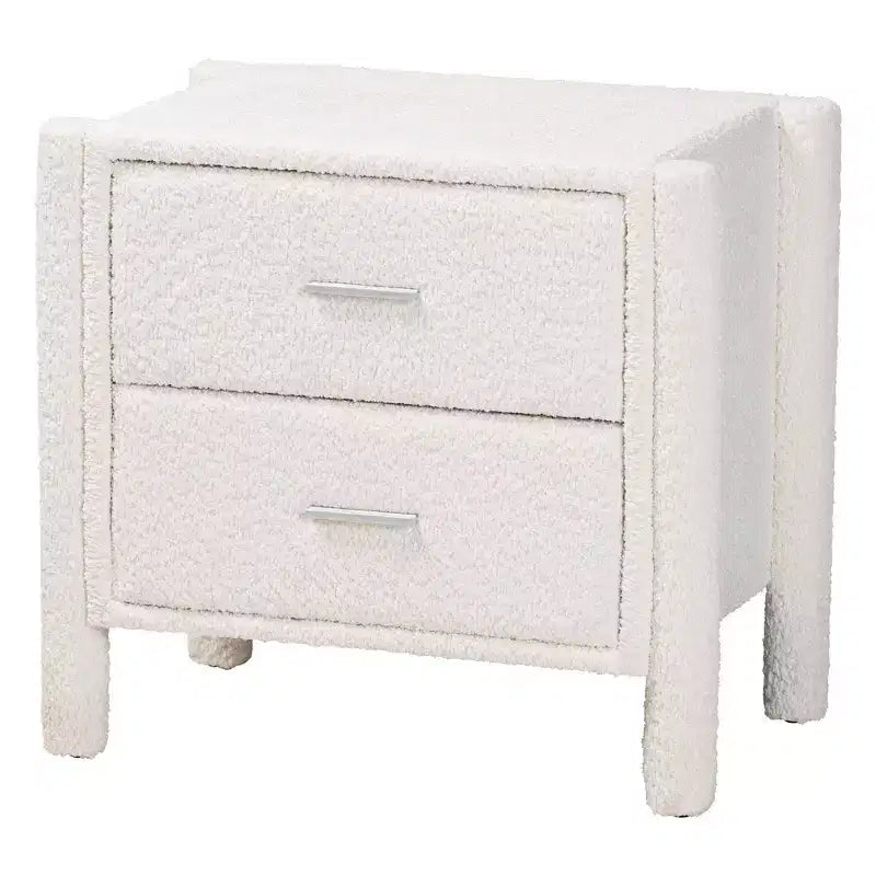 Baxton Studio Laria Teddy Bear Fabric 2 Drawer Nightstand White