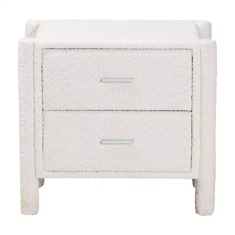Baxton Studio Laria Teddy Bear Fabric 2 Drawer Nightstand White