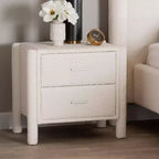 Baxton Studio Laria Teddy Bear Fabric 2 Drawer Nightstand White