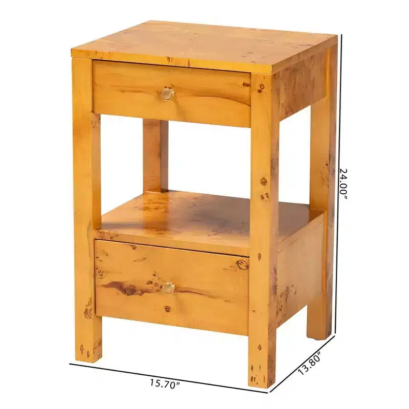 bali & pari Azmi Wood 2 Drawer Nightstand Light Mappa Burl