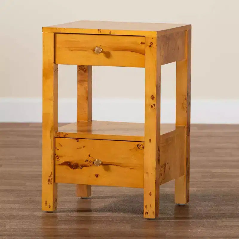 bali & pari Azmi Wood 2 Drawer Nightstand Light Mappa Burl