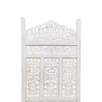The Urban Port Aesthetically Carved 4 Panel Wooden Partition Screen/Room Divider Distressed White