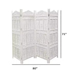 The Urban Port Aesthetically Carved 4 Panel Wooden Partition Screen/Room Divider Distressed White