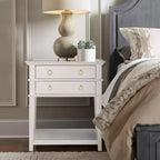 Comfort Pointe Clara Nightstand White: Recessed Top, 2 Drawers, Open Shelf, Painted MDF, Wood Frame