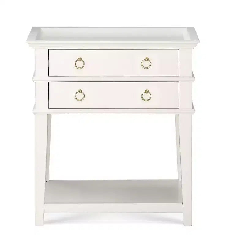 Comfort Pointe Clara Nightstand White: Recessed Top, 2 Drawers, Open Shelf, Painted MDF, Wood Frame
