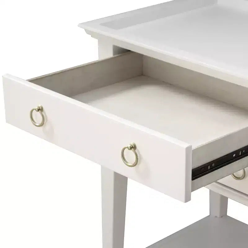 Comfort Pointe Clara Nightstand White: Recessed Top, 2 Drawers, Open Shelf, Painted MDF, Wood Frame