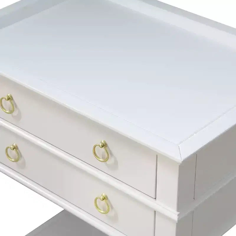 Comfort Pointe Clara Nightstand White: Recessed Top, 2 Drawers, Open Shelf, Painted MDF, Wood Frame