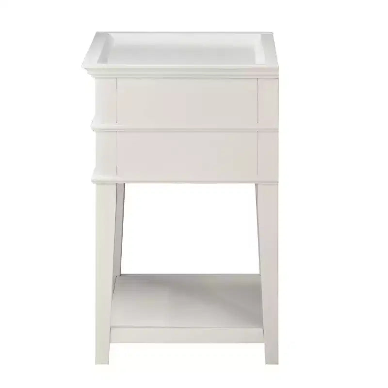 Comfort Pointe Clara Nightstand White: Recessed Top, 2 Drawers, Open Shelf, Painted MDF, Wood Frame